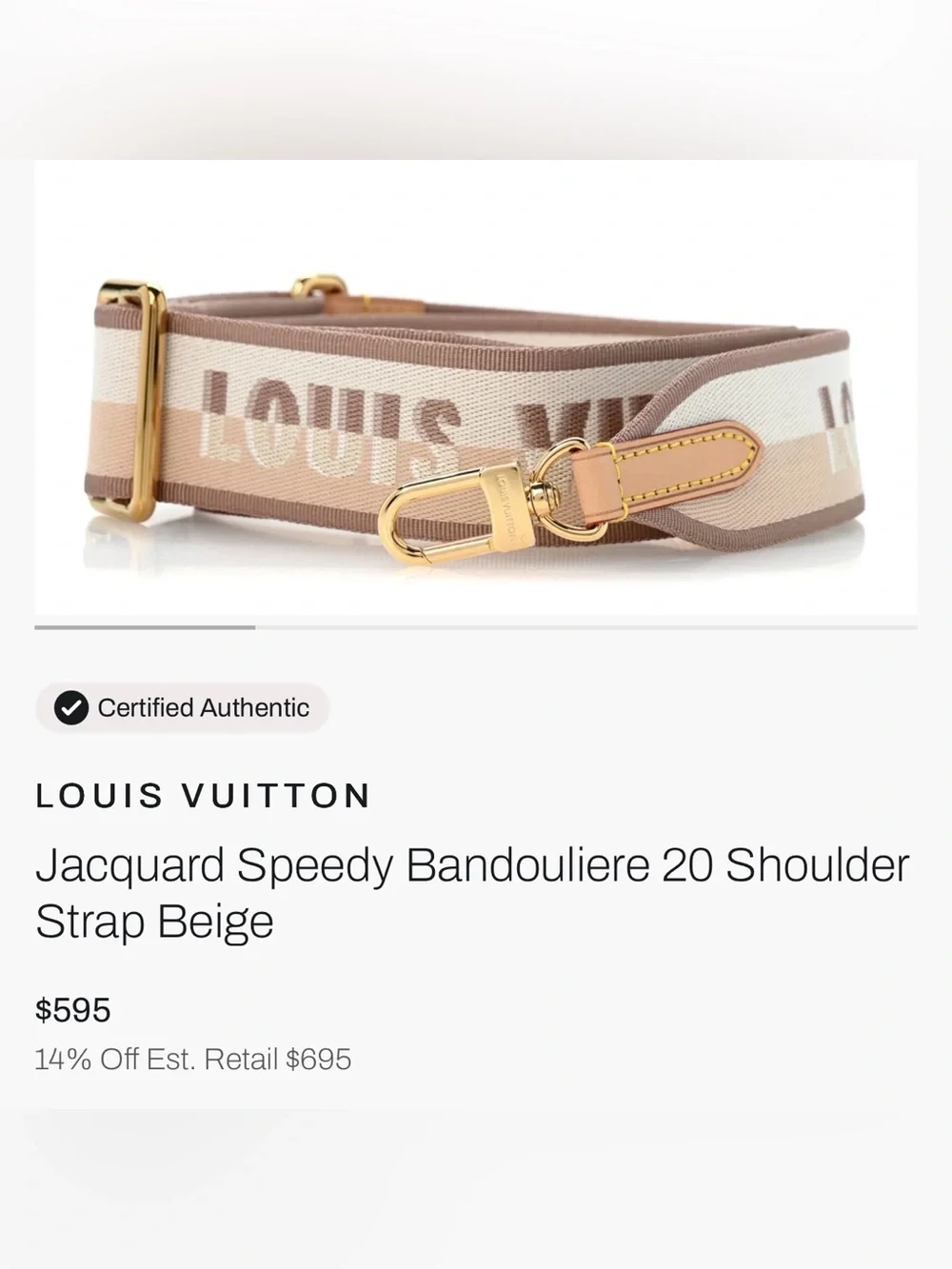 New•Louis Vuitton Jacquard Speedy Bandouliere 20 Shoulder Strap Beige
